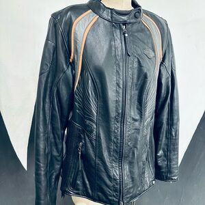 Harley Davidson Riding Gear 90s Women's Black/Orange  Leather Jacket